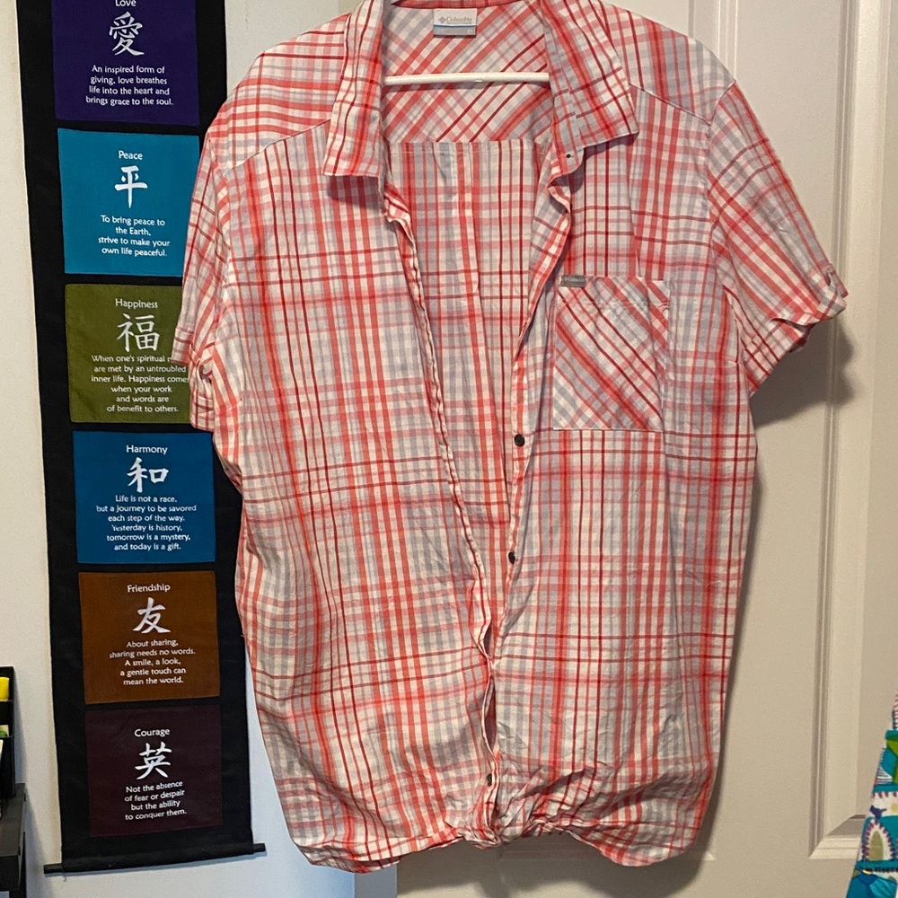 Columbia Red and White Plaid Shirt